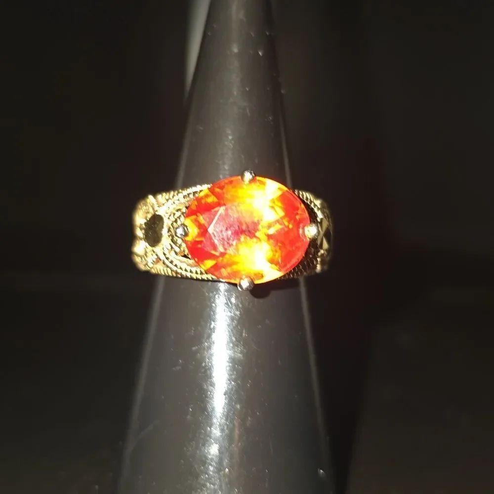 24k Gold Plated 925 Sterling Silver Ring!Elegant FILAGREE Design Garnet.